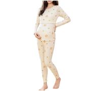 SYDUZAX Ensemble Pyjama Femme 2 Pièces Maternité Vêtements Allaitement Grossesse Manche Longue Col V et Pantalon Ensemble de Nuit Imprimé Loungewear Costume Vêtements D'Intérieur Grande Taille
