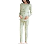 SYDUZAX Ensemble Pyjama Femme 2 Pièces Maternité Vêtements Allaitement Grossesse Manche Longue Col V et Pantalon Ensemble de Nuit Imprimé Loungewear Costume Vêtements D'Intérieur Grande Taille