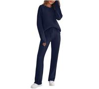 SYDUZAX Ensemble Pyjama Femme Manches Longues Col Rond Vêtements De Nuit Ample Et Chaud Pour Femme Pyjama Ensemble Haut Manches Longues Grande Taille Costume Automne Et Hiver Doux et Confortables