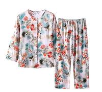 SYDUZAX Ensembles de Pyjama Femme Printemps Eté Ensemble Sport Femme Manche Longue Coton et Lin Vêtements de Nuit Survêtements Sweatshirt avec Boutonné et Pantalon 2 Pièce Jogging Imprimé Floral