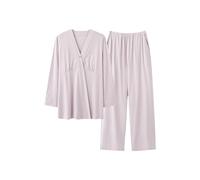 SYDUZAX Femme Ensemble de Pyjama de Maternité Costume Grossesse pour Femme Tenues d'allaitement Vêtements de Nuit Pull Manches Longues Col en V Grossesse Ensemble Pyjama Couleur Unie Grande Taille