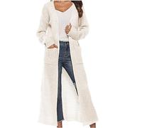 SYDUZAX Femmes Cardigan Manches Longues Veste Legere Chic et Elegant Femme Gilet Long Décontracté Tricoté Doux Sweaters Léger Respirant avec Poches Manteau Ouvert sur Le Devant pour Femme Blousons
