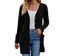SYDUZAX Gilet Long Femme Manche Longue Cardigan Tricoté Léger Devant Ouvert Elegant Décontracté Printemps Automne avec Poches Veste Avec Boutons Femmes Manteau En Tricot Chaud Cardigan Femme Long