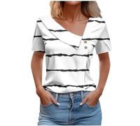 SYDUZAX Haut Boutonné à Petit Col Incliné pour Femmes T-Shirt Grande Taille Printemps D'été Chemisier Manches Courtes Col V Blouses Imprimé Tunique Tops Lâche Hauts Polyvalente Mode Ample Casual Tops