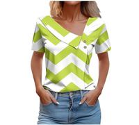 SYDUZAX Haut Boutonné à Petit Col Incliné pour Femmes T-Shirt Grande Taille Printemps D'été Chemisier Manches Courtes Col V Blouses Imprimé Tunique Tops Lâche Hauts Polyvalente Mode Ample Casual Tops
