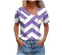SYDUZAX Haut Boutonné à Petit Col Incliné pour Femmes T-Shirt Grande Taille Printemps D'été Chemisier Manches Courtes Col V Blouses Imprimé Tunique Tops Lâche Hauts Polyvalente Mode Ample Casual Tops