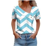 SYDUZAX Haut Boutonné à Petit Col Incliné pour Femmes T-Shirt Grande Taille Printemps D'été Chemisier Manches Courtes Col V Blouses Imprimé Tunique Tops Lâche Hauts Polyvalente Mode Ample Casual Tops