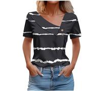 SYDUZAX Haut Boutonné à Petit Col Incliné pour Femmes T-Shirt Grande Taille Printemps D'été Chemisier Manches Courtes Col V Blouses Imprimé Tunique Tops Lâche Hauts Polyvalente Mode Ample Casual Tops