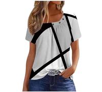 SYDUZAX Haut Col carré pour Femme Tops Impression Devant Plissé Tendance Décontracté Coupe Ample T-Shirt Tenue Quotidienne de Plage Chemisier Tunique Casual Loose Blouses Doux et Confortables