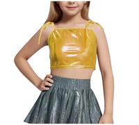 SYDUZAX Haut Court Enfant Fille Danse Jazz Crop Top Débardeur Bretelles Disco Gymnastique Costume Enfants Performance Moderne Danse sans Manches pour Filles Jazz Latine Dancewear 4-14 Ans