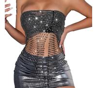 SYDUZAX Haut Dos Nu Sexy Femme Débardeur Brassière Orné De Strass Femmes Sexy Hauts de Danse à Sequin Jazz Latine du Ventre Débardeur Bar Crop Clubwear Dancewear Tops Fête Club Soirée Party