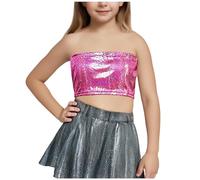 SYDUZAX Haut Tube Court Enfant Fille Danse Jazz Laser Brillant Crop Tank Tops Disco Gymnastique Costume Performance Moderne Danse sans Manches pour Filles Jazz Latine Dancewear 3-16 Ans