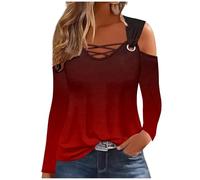 SYDUZAX Hauts Femme Dégradé de Couleur Manches Longues Vêtements Épaules Dénudées Sexy Tee Shirt Élégant Grande Taille pour Femmes Chemise Décontracté de Plage Top Mode Streetwear Pas Cher Casual
