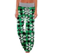 SYDUZAX Pantalon Pyjama de Noël pour Femme Pantalon Yoga Femme Grande Taille Pantalon Droit à Jambes Larges pour Femmes Bas De Pyjama Femme Vêtements De Nuit Imprimé Noël avec Cordon De Serrage