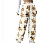 SYDUZAX Pantalon Pyjama Femme Taille Elastique Pantalons Imprimé Ours Femme Pantalon en Peluche Velours Femme Automne Et Hiver Pantalons avec Poches Doux et Confortables Pantalon de Pyjama pour Femme