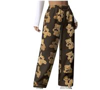 SYDUZAX Pantalon Pyjama Polaire Femme Hiver Pantalons Chaud et Épaisse Pantalon Droit Imprimé Ours pour Femme Pantalons De Sommeil en Peluche Automne Hiver Ample D'interieur Trousers Pants De Loisirs
