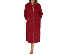 SYDUZAX Peignoir Chauds Femme Robe de Chambre avec Fermeture éClair Longue Doux Femme Peignoirs de Bain Polaire pour Femmes Chemise De Nuit Automne Hiver Epais Longue Pyjama avec Poches Loungewear