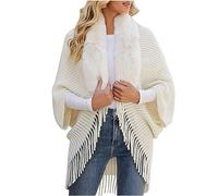 SYDUZAX Poncho Fourrure Châle Étole Femme Cape avec Col en Fausse Fourrure Hiver Chaud Blanc Femme Cardigan Tricoté Manteau Pour Femme Automne Hiver Poncho Coat Chaud Manteau Manches Longues