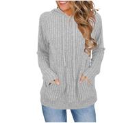 SYDUZAX Pull à Capuche Femmes Manches Longues Pullover Femme Sweater Côtelé Brossé Sweat Décontracté Pulls Femmes avec Poches Ample Mode Hauts Lâche Respirant Couleur Unie Tops Automne et Hiver