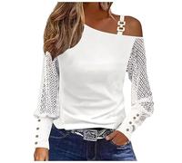 SYDUZAX Pull Blanc Femme Manches Longues Épaules Dénudées Tops de Sport Tunique Hauts Grande Taille Couleur Unie Blouse Tunique Casual Loose Décontractées Pull-Over pour Tenues Quotidiennes Respirant