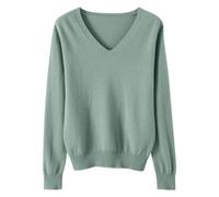 SYDUZAX Pull en Tricoté Femme Hauts Col V Manches Longues Pullover Chaud Léger Elástique Vetement Couleur Unie Automne Hiver Sweater Mode Casual pour Femmes Tops Pas Cher Pulls Doux et Confortables