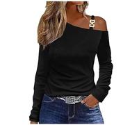 SYDUZAX Pull Femme Manches Longues Épaules Dénudées Chemisier Chic et Élégant Col en V Haut Décontracté de Couleur Unie Pullover Tendance Tops Grande Taille Vêtements à La Mode Loisirs Quotidiennes