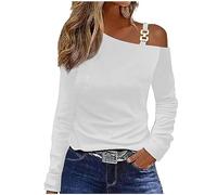SYDUZAX Pull Femme Manches Longues Épaules Dénudées Chemisier Chic et Élégant Col en V Haut Décontracté de Couleur Unie Pullover Tendance Tops Grande Taille Vêtements à La Mode Loisirs Quotidiennes
