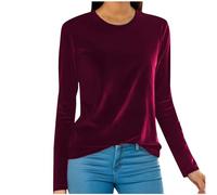 SYDUZAX Pull Grande Taille Femme Chemise à Manches Longues et Col Rond pour Femmes Haut en Velours Doré Couleur Unie Automne Hiver Top Femmes Ample Mode Vêtements Tunique Casual Loose Décontracté