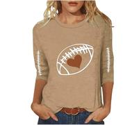 SYDUZAX Pull Manches 3/4 Femme Imprimé Rugby T-Shirt Tendance Col Rond pour Femmes Ample Mode Hauts Automne Décontracté Tops Tunique Casual Loose Vêtements à La Mode Loisirs Quotidiennes
