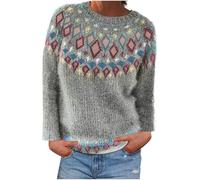 SYDUZAX Pull Rétro Femme Chaud Pullover à Manches Longues Col Rond pour Femmes Haut Tricoté Ample Mode Grande Taille Surdimensionné Vêtements Hiver Femme Doux et Confortables Tops Pas Cher Casual