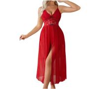 SYDUZAX Pyjama Femme D'été Nuisette Transparente Chemise de Nuit Femme Sexy Chic Col en V Vêtements en Dentelle Robe de Nuit Femme Sexy sans Manches Bretelles Spaghetti Vêtements de Nuit Confortables