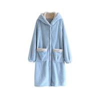 SYDUZAX Pyjamas Hiver Peignoir De Bain Femme Mignon Peignoirs Éponge Femme avec Capuche Robe De Chambre Manche Longue Chemises De Nuit avec Bouton Doux Confortables Vêtements D'Intérieur Couleur Unie