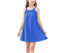 SYDUZAX Robe à Bretelles Bébé Fille Printemps Eté Robe de Plage Pour Enfants Bebe Fille Couleur Unie Tunique Dress Grande Taille Ample Mode Jupe Décontracté Pas Cher Casual 4-15 Ans