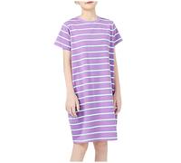 SYDUZAX Robe à Rayures Pour Enfants Chemise De Nuit Pour Filles Printemps Eté Manches Courtes Filles Robe De Princesse De Style Universitaire Dress Vêtements de Nuit Enfants de 5-13 Ans