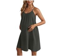 SYDUZAX Robe de Maternité Femme Sans Manches Blanche Robes à Bretelles Femmes Grossesse Enceinte Robes Ete Femmes Grande Taille Couleur Unie Dress Tunique Casual Loose Jupes Ample Mode Décontracté