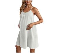 SYDUZAX Robe de Maternité Femme Sans Manches Blanche Robes à Bretelles Femmes Grossesse Enceinte Robes Ete Femmes Grande Taille Couleur Unie Dress Tunique Casual Loose Jupes Ample Mode Décontracté