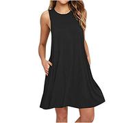 SYDUZAX Robe de Plage Casual Longue Femme Robe Été Décontractée Imprimé Floral sans Manches Col Rond Robe Boheme Chic Robe Shirt Simple Mode avec Poches Robe Blanche Femme Décontractées Ample Mode