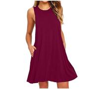 SYDUZAX Robe de Plage Casual Longue Femme Robe Été Décontractée Imprimé Floral sans Manches Col Rond Robe Boheme Chic Robe Shirt Simple Mode avec Poches Robe Blanche Femme Décontractées Ample Mode