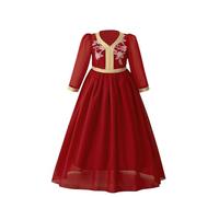 SYDUZAX Robe de Princesse Fille Musulmane Broderie Exquise Soirée Ete Robes de Mariée Filles Manches Longues Col V Vêtements Longue Ample Enfant Chic et Elegant Vacances Mignon Casual 4-8 Ans