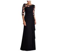 SYDUZAX Robe De Soirée Chic Et Glamour En Dentelle Pour Mariage Invité - Longue Femme Élégante Sexy Noire Avec Manches 3/4 - Cocktail, Bal De Promo, Slim Fit