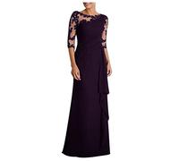 SYDUZAX Robe De Soirée Chic et Glamour Femme en Dentelle Robe de Cocktail pour Mariage Invité Robe Longue Femme Chic Et Elegant Sexy Noire Dentelle Robe Manches 3/4 Robe Bal De Promo Slim Fit