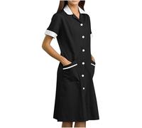 SYDUZAX Robe de Travail Femme Blouse Professionnelle D'infirmière Uniforme Femme Tunique Uniforme Robes Manches Courtes avec Boutons Médical Esthéticienne Tenue Vêtements Medicale Couleur Unie