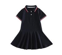 SYDUZAX Robe D'école pour Filles Enfants Printemps Eté Polo Robe à Revers Manches Courtes Grande Taille Couleur Unie Jupe Pas Cher Casual Dress Sport Pour Tenues Quotidiennes 2-16 Ans