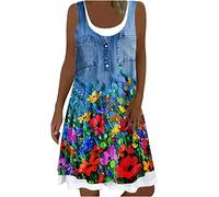 SYDUZAX Robe Ete Femme Mi Longue Chic et Elegant Robe de Plage Ample Décontractée Patchwork Vêtements Robe Chemise Imprimé Floral Simple Mode Casual T-Shirt Robe de Travail Robe de Vacances