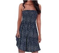 SYDUZAX Robe Femme Bandeau Boheme Chic Floral Imprimé élastique Robe Femme Eté Bustier sans Manches Robe de Plage Robe Débardeur Simple Mode Décontractée Pas Cher Casual Robe Fluide Maxi Ample