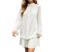 SYDUZAX Robe Femme Col Montant Dos Nu Manches Longues Robe Courte de Soirée | Robe Fluide à Manches Cloche et Nœud Dos, Mini Robe Chic et Élégante pour Invitée de Mariage