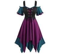 SYDUZAX Robe Halloween Pour Femmes Bustier Gothique Robe Medievale Femme Épaules Dénudées Robes Sexy Femme Tunique Casual Loose Dress avec Liens Jupe Asymétrique