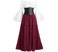 SYDUZAX Robe Halloween Pour Femmes Vintage Princess Costume Style Renaissance Halloween Robes Medievale Femme Gothique Tunique Robe Longue Femmes Bandage Style Rétro Dress Manches Longues
