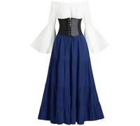 SYDUZAX Robe Halloween Pour Femmes Vintage Princess Costume Style Renaissance Halloween Robes Medievale Femme Gothique Tunique Robe Longue Femmes Bandage Style Rétro Dress Manches Longues