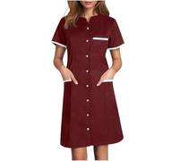 SYDUZAX Robe Infirmiere Femme Blouse D'infirmière Uniforme de Travail Femme Tunique Uniforme Medicale Robes avec Boutons Médical Manches Courtes Tenue Infirmiere Vêtements Secretaire Medicale